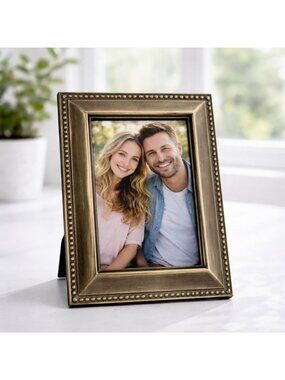 Vintage Brass Beaded Photo Frame 6x8 Ornate Gold Picture Frame Tabletop Display